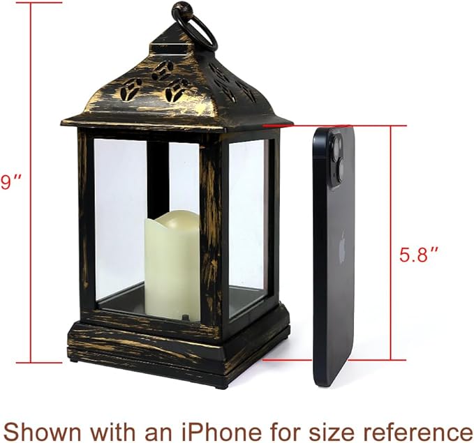 Bright Zeal 2-Pack 9.5" Distressed Bronzes Indoor Candle Lantern with LED Flameless Candle - Battery Operated Lanterns Indoor Decorative Lanterns with Timer Candles