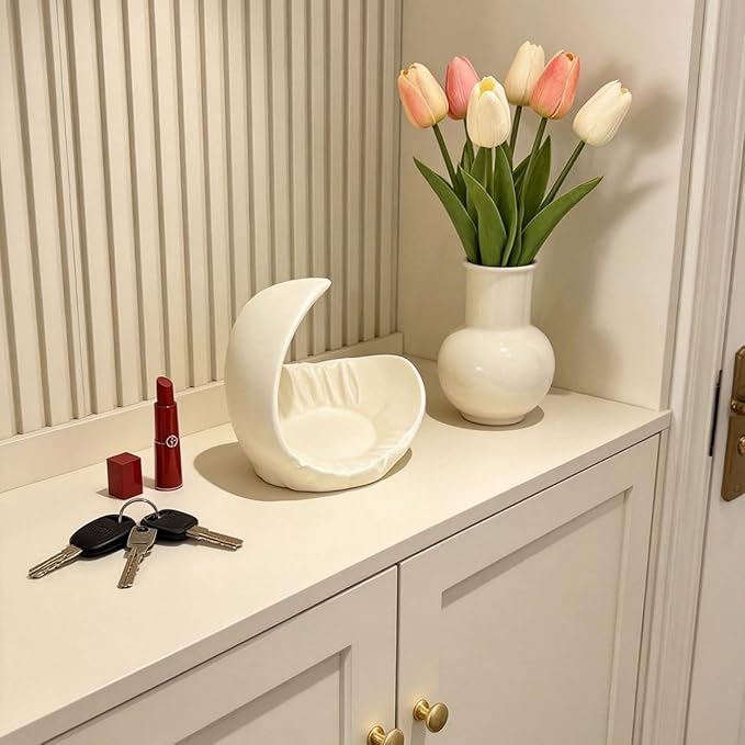Moon Shaped Vanity Tray, 3D Printed Jewelry Holder & Makeup Organizer with Smooth Finish - Modern Decorative Catchall Tray for Bedside, Bathroom, Minimalist Home Decor & Gift