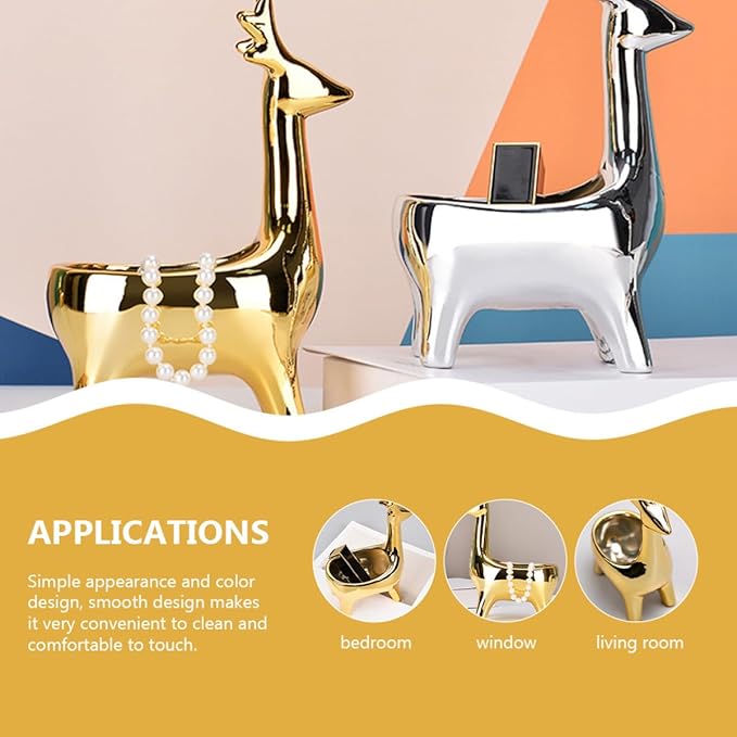 STAHAD Deer Shaped Ceramic Storage Box for Cosmetics and Jewelry, Gold Desktop Organizer Container with Lid, Decorative Holder for Makeup and Small Accessories