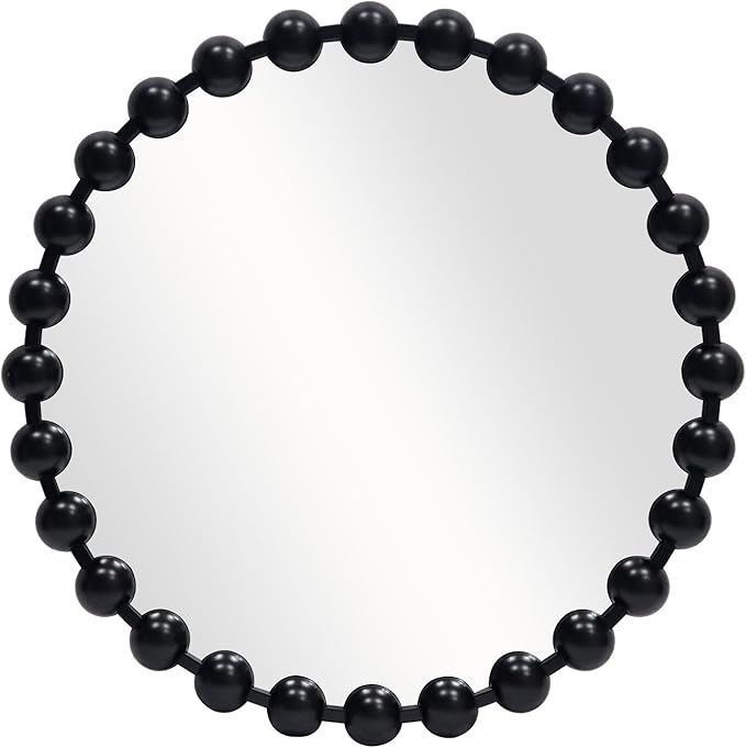 Round Black Mirror 24'', Spherical Frame Round Beaded Mirror for Wall Decor Large Circle Mirror for Bathroom, Dining Roon, Bed Room, Entryway