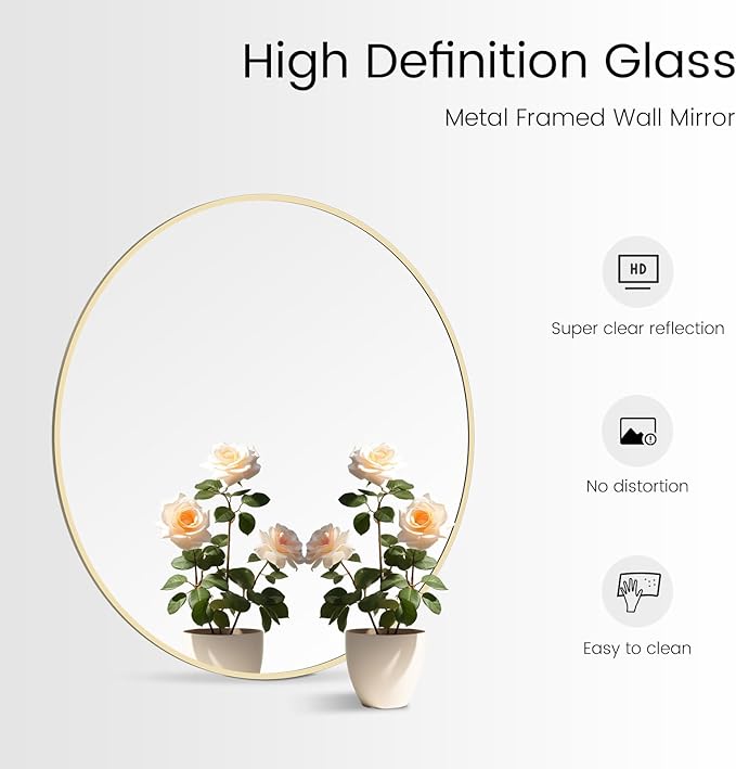 WallBeyond 24 inch Round Mirror Gold Circle Wall Mirror for Bathroom with Metal Framed, Round Wall Mirror for Wall Decor, Vanity, Entryway Living Room
