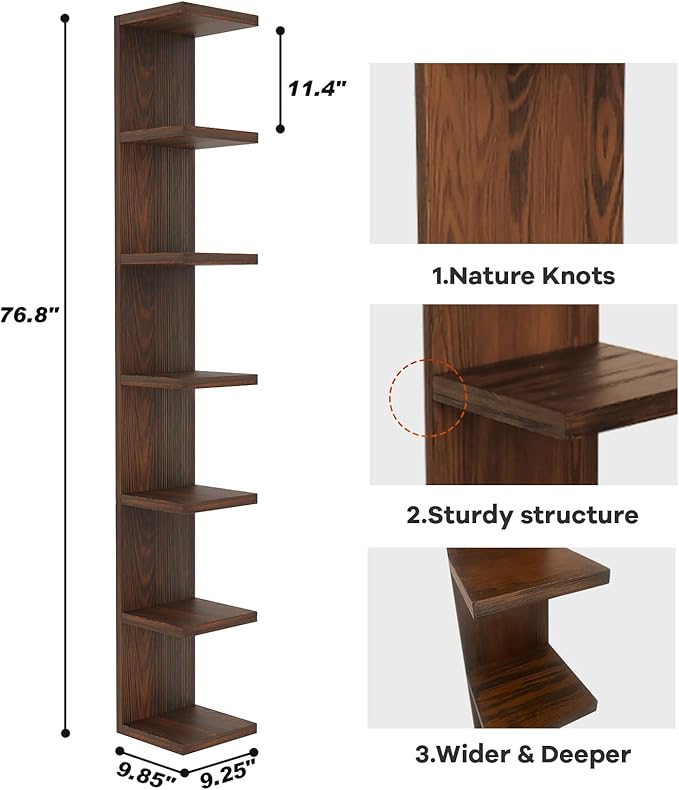 LitaEther Lack Wall Shelf,Display Floating Shelf (Solid Wood, 7 Tier)