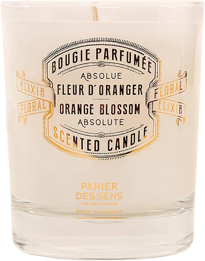 Panier des Sens Orange Blossom Candle - Hand-Poured in Provence, France - Long Lasting Scented Candles - up to 55 Hours Burn Time - Orange Scented Candle - 100% Natural Cotton Wick - 6.3 oz
