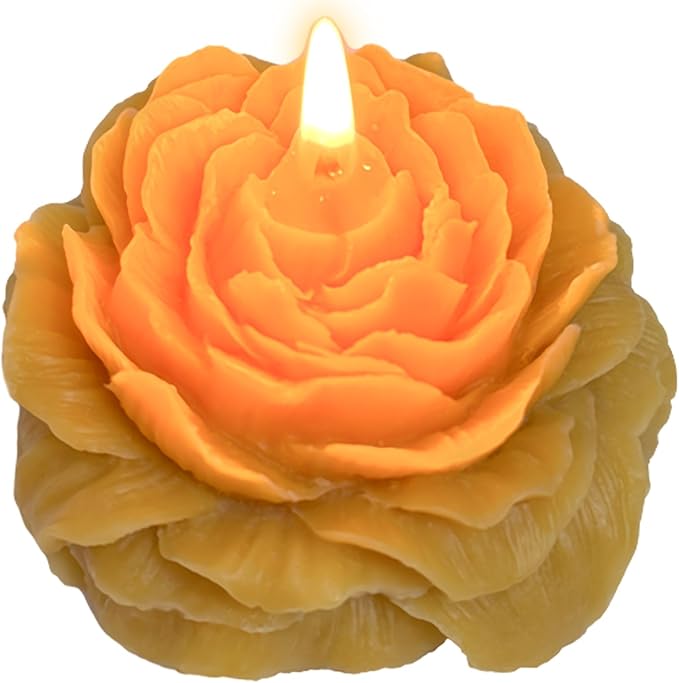 Dark Yellow Peony Flower Shape Candles for Women - Aromatic Pastel Aesthetic Candle with Chamomile Fragrance - Christmas Gift for Friends Colleagues and Classmates (3 inch)