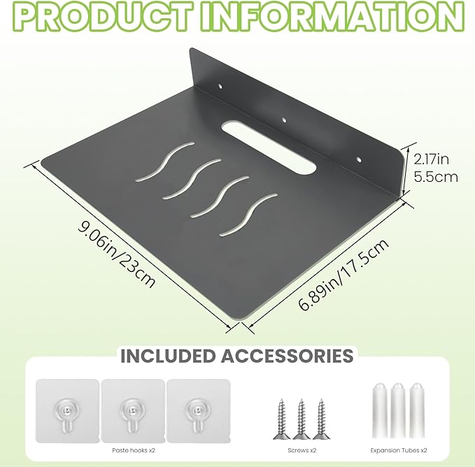 Steel Floating Shelves for Wall,Small Wall Shelf，Suitable for Bedroom, Living Room, Bathroom, Kitchen, Office (Grey, 9.06x6.89 in)