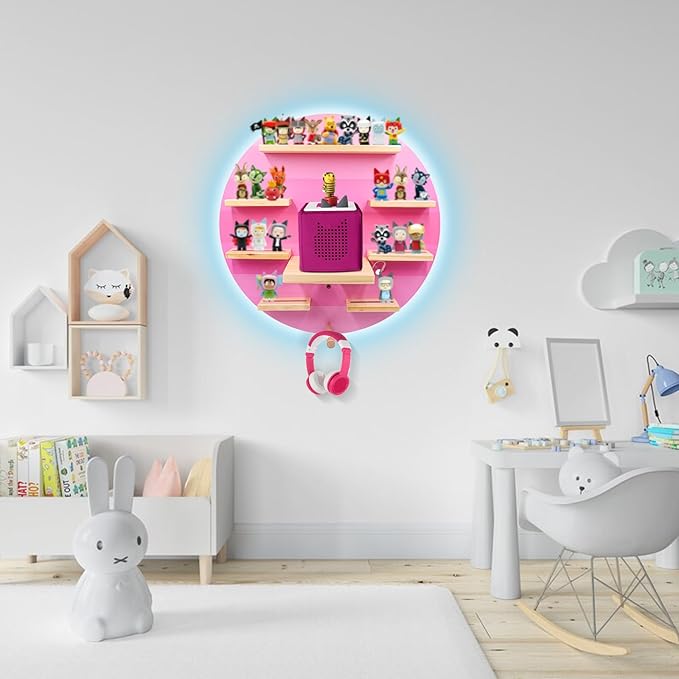 Taladad for TonieBox 2/1 and Tonie Shelf,Display Shelf RGB LED Light,Tonies Storage for 12-40 Tonie Figures Characters Magnetic Wall Shelf for Tonies Toniebox