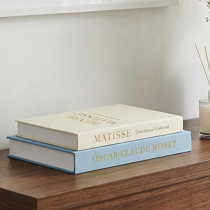 Decorative Books for Home Decor - Stackable Fake Books Storage Box for Coffee Table - Set of 2 Linen Faux Books Double as Libros Decorativos and Photo Storage, Blue