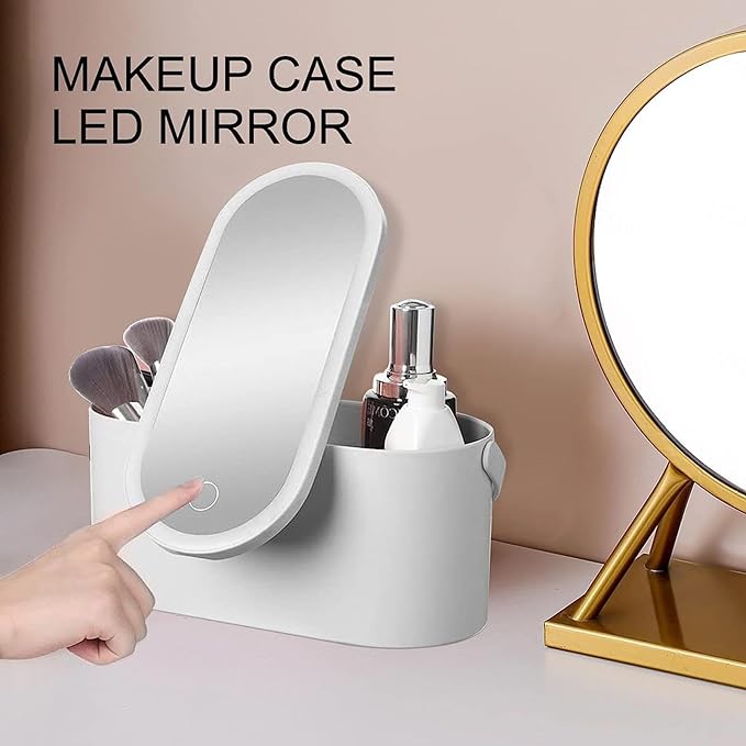 VIDECOR Touch LED Makeup Case Large Capacity, Foldable, and Rotating Cosmetic Organizer with Removable HD Mirror for Women and Girls,A
