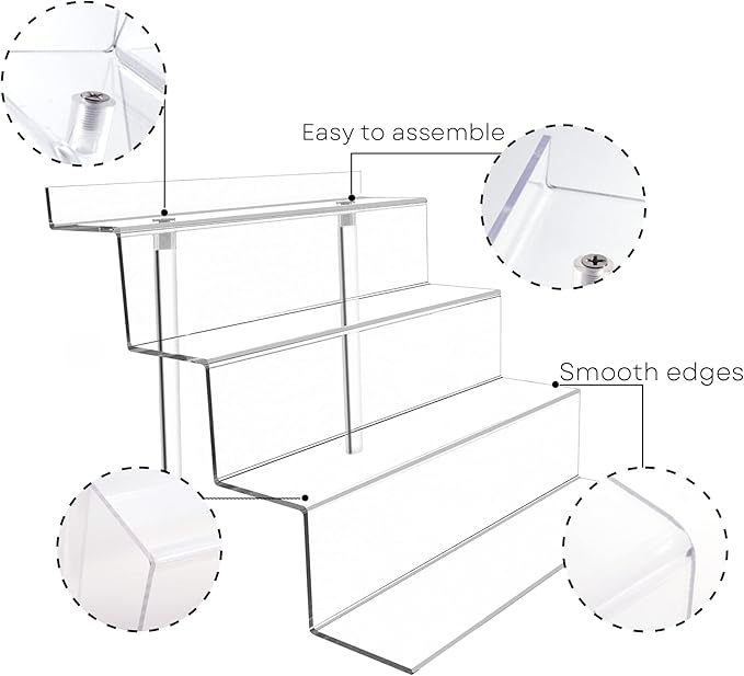 BYCY Display Stand 4 Tier Black Display Riser 2 Pack Displays Perfume Organizers Tiered for Decoration and Cupcakes Dessert Stand Makeup Stand Cabinet Countertops (9*6-clear)