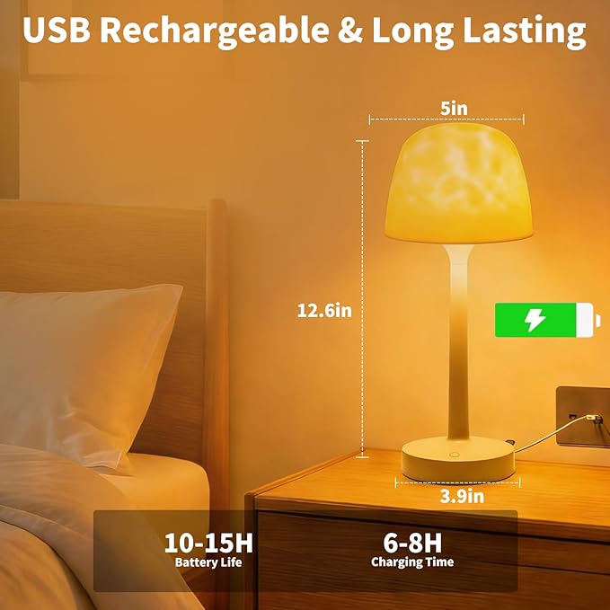 Rechargeable Waterproof Spa-Like Shower Lamp with 16 RGB Colors & Ocean Wave Projector, Dimmable Cordless Light with Touch & Remote Control, 2‑in‑1 Bathroom Lamp for Shower, Bathtub, Indoor & Outdoor