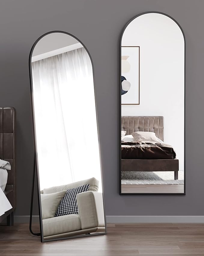 ITSRG Floor Mirror, Full Length Mirror with Stand, Arched Wall Mirror Full Length, Black Floor Mirror Freestanding, Wall Mounted for Bedroom, Black