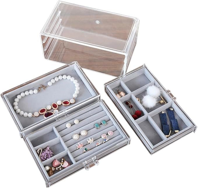 Didiseaon Acrylic Jewelry Box Makeup Organizer Earring Cosmetics Storage Space-saving Display Holder