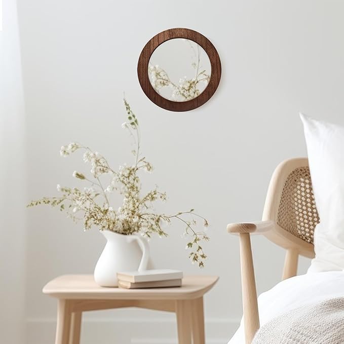 3 PCS Wall Mirrors Decorative, 8 Inch Small Round Rustic Wood Mirror Decorative Wall Mirror for Home Door Living Room Bathroom Bedroom and Entryway (Not Real Glass Mirror)