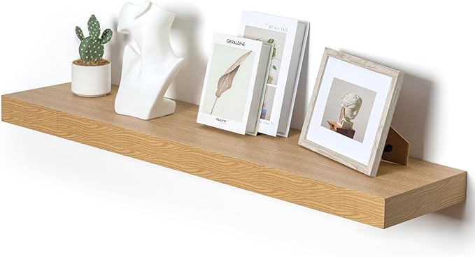 FLYJOE 48 Inch Oak Floating Shelf | 12 Inch Deep Floating Shelves Set of 1 | 48" D x 12" D Rustic Wood Shelves for Wall | Deep Oak Shelves for Living Room Bathroom Laundry Room Kitchen