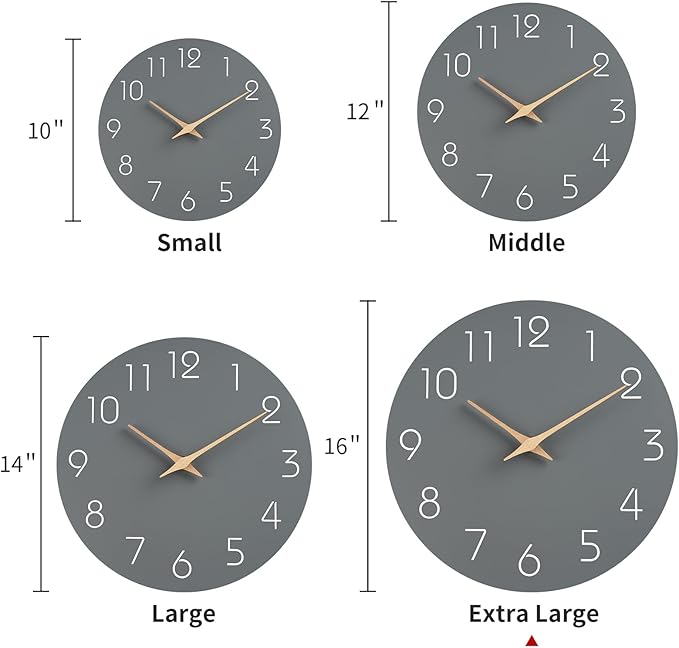 Mosewa Large Wall Clock 16 Inch Gray Modern Silent Non Ticking Battery Operated Decorative for Bedroom Bathroom Living Room Kitchen Home Office Hotel