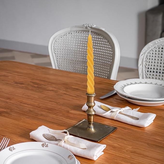 Beeswax Taper Candles Set of 10, Spiral Taper Candle Dripless Short Candle Sticks for Dinner Wedding Party Christmas Home Decorations - 7 Inch Tall - Yellow