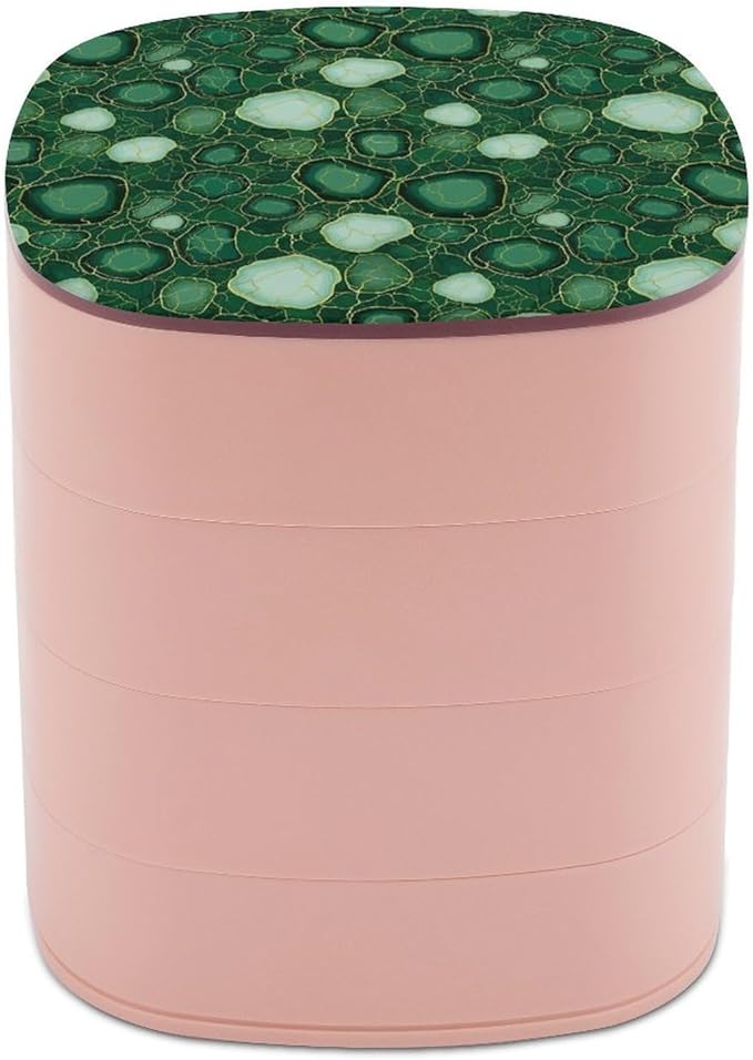 4 Layer Rotatable Travel Jewelry Case with Lid Emerald Green Marbled Teal Marble Jewelry Organizer Storage Box Earring Holder