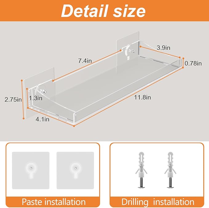 Acrylic Shelves for Bathroom, Clear Floating Shelves for Wall, Wall Organizer Suitable for Bathroom, Bedroom, and Living Room Storage for Make Up,Action Figure,Books -6 Pack
