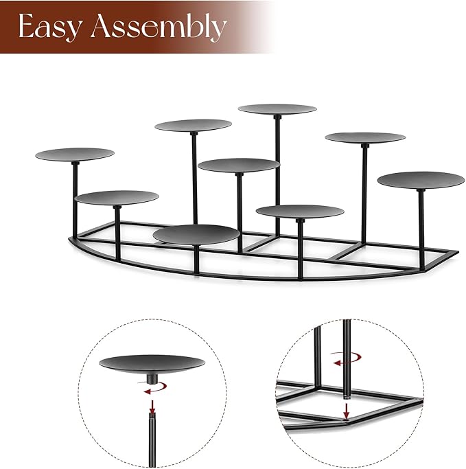 Candeldo Candelabra Fireplace Candle Holder: Black Metal Pillar Candle Holders for Inside Fireplace Mantle Decor Floor Candelabras Table Centerpiece Large