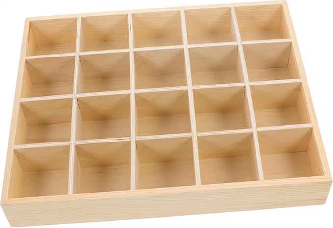20grids Desktop Organizer Wooden Storage Box with Multi Compartments for Cosmetics and Figurines Rustic Style Vanity Organizer for Makeup Jewelry and Accessories
