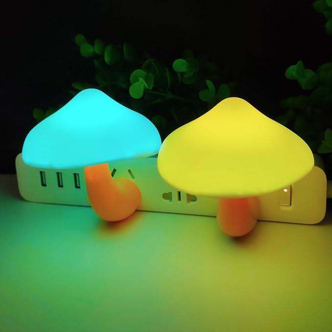 AUSAYE 3 Pack Sensor LED Night Light Plug in Lamp 7 Color Changing Mushroom Light Cute Night Lights for Adults Kids NightLight Bedroom,Bathroom,Toilet,Hallway,Stairs,Kitchen,Basement