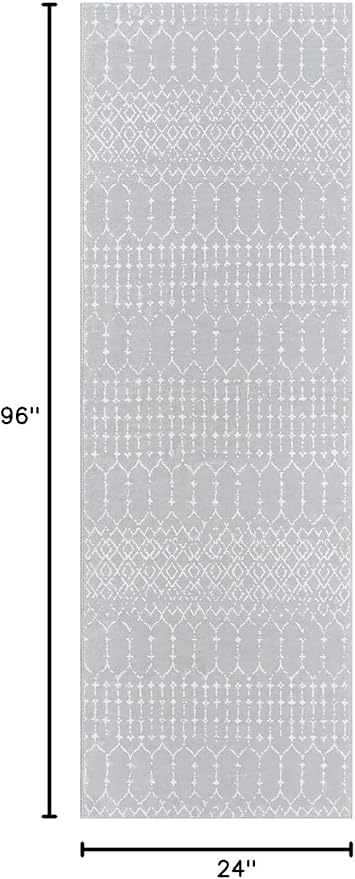 Lahome Moroccan Runner Rugs for Hallway 2x8 Throw Ultra-Thin Kitchen Rugs Runner Non Skid Washable Non-Slip Entryway Carpet Grey Distressed Print Mat for Bathroom Bedroom Laundry Room Hana