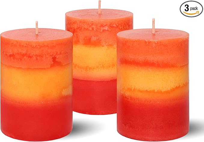 3×4 Inch Orange Pillar Candles, Pumpkin Scented Candles - 35+ Hour Long Lasting Clean Burning, Fall Harvest Celebration Aromatherapy Candles for Thanksgiving Day Dinner Table Décor, Set of 3