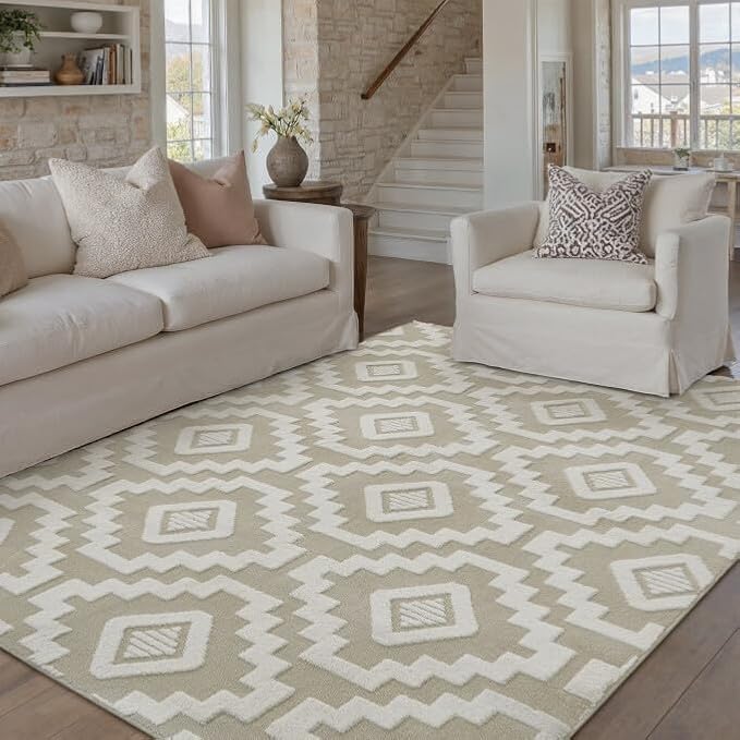 PureCozy Super Soft Shag Rug 4x6 for Living Room Modern Beige Washable Small Area Rugs High Pile Non-Shedding Throw Rugs Non Slip Indoor Office Carpet for Playroom Bedroom Home Aesthetic Decor