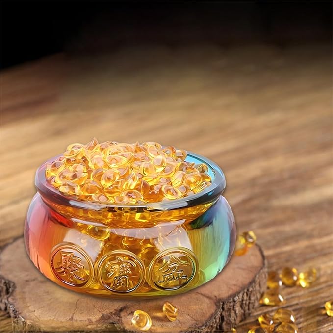 Feng Shui Treasure Basin Colorful Crystal Glass Lucky Money Toad and About 30 PCS Ingot Yuan Bao, Treasure Basin, Golden Toad Ideal Adornment for Attracting Wealth, Office Home Decor