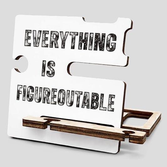 Funny Office Accountant Gifts - Multi-functional Desk Organizer - Humorous Everything Is Figureoutable Office Quote Wooden Sign for Office Desk Shelf Decor