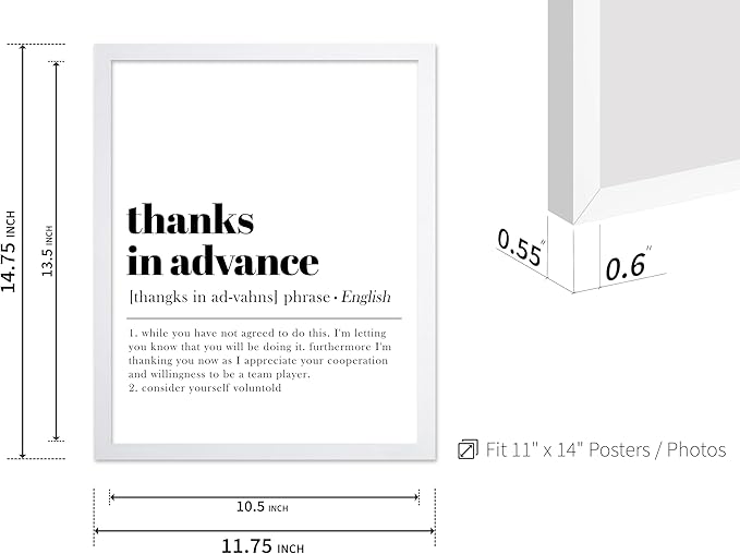 Poster Master Typography Poster - Retro Dictionary Print - Thanks in Advance Definition, Book Page, Funny - Gift for Colleague, Friend - Wall Decor for Home, Office, 11x14 White Framed