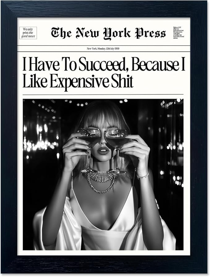 Framed New York Trends Wall Art Black And White Bedroom Decor Girl Room Decor Retro Newspaper Posters Fashion Magazine Headline Aesthetic Print