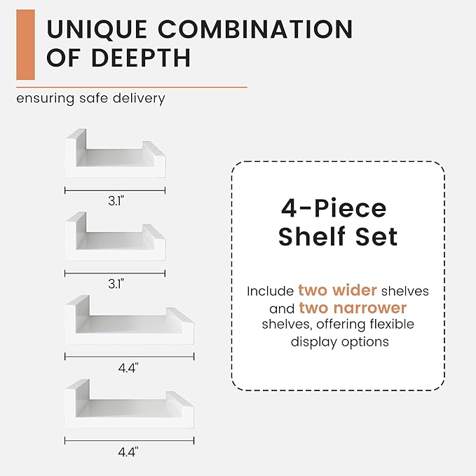 FLYJOE Floating Picture Ledge Shelves for Wall Set of 4, 36 Inch Wall Shelves with Lip Long Large Nursery Book Shelf for Toys Storage Kids Bookshelf Wall Mounted Living Room Bedroom Decor Frames