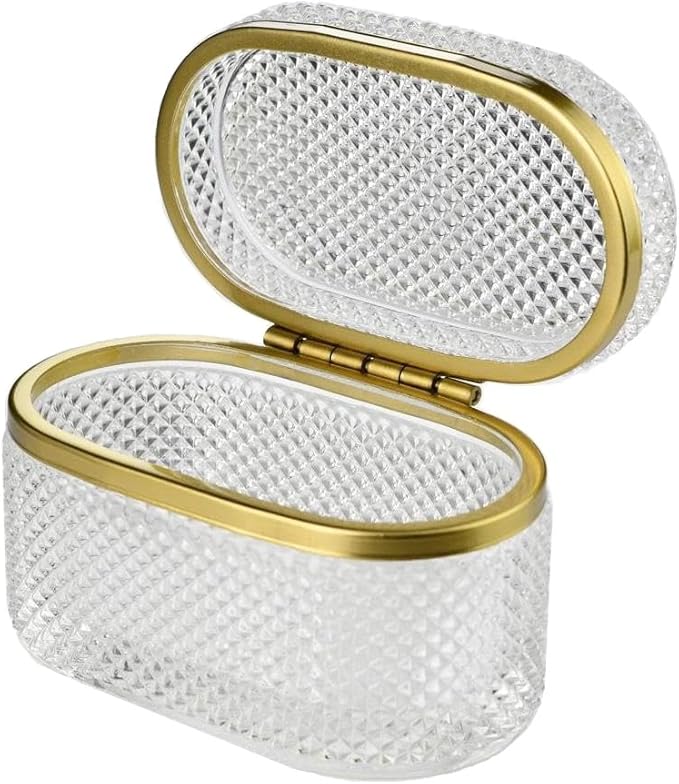 Glass Jewelry Organizer Box, Desktop Jewelry Organizer Container Box, Decorative Box for Bathroom, Vintage Oval Glass Box (Misty Design), Gold