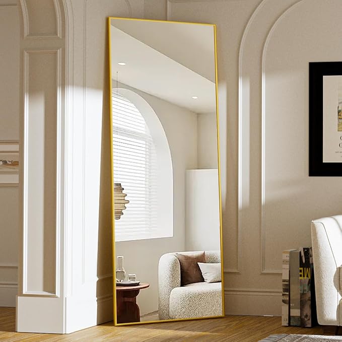 Koonmi 64"x21" Floor Mirror Full Length, Bedroom Floor Body Mirror with Stand, Large Gold Mirror, Leaning, Standing or Hanging Horizontally/Vertically