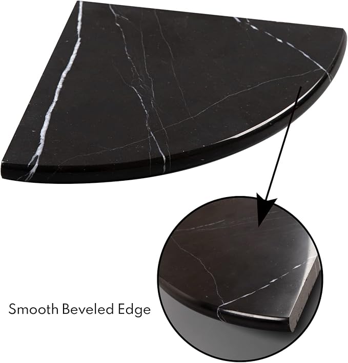 Lovdeco 2 Pcs Black Marble Corner Shelf, Nero Marquina Black Marble Corner Shower Shelf, Polished 9" Round Edge Corner Shelves for Bathroom, Kitchen, Office, Living Room, 2 Piece
