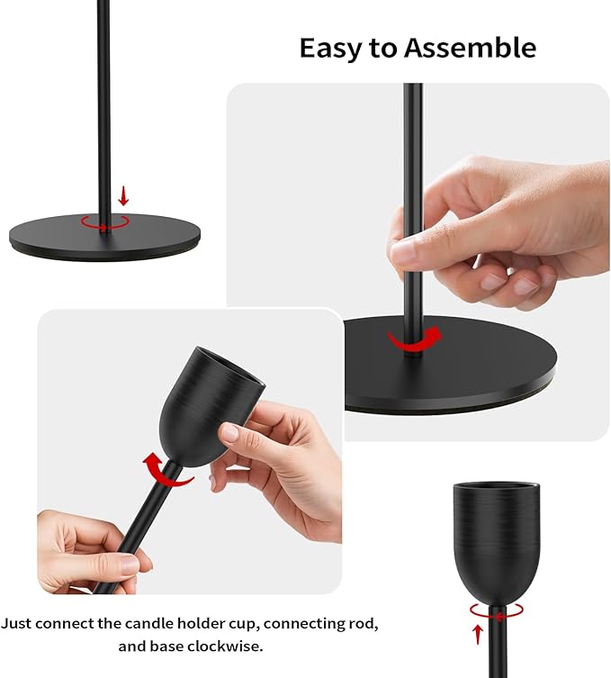 ChefBee 6PCS Black Tall Candle Candlestick Holder, Taper Pillar Candle Sticks Stand Holders Decor, Centerpiece Dining Table Wedding Festive Fireplace Mantle Vintage Room Decorations, Housewarming Gift