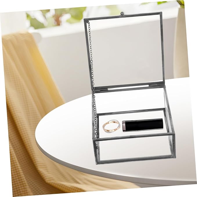 Clear Glass Jewelry Organizer Portable Jewelry Case with Alloy Frame Elegant Lipstick Storage and Cosmetic Holder for Women Birthdays Christmas and Special Occasions