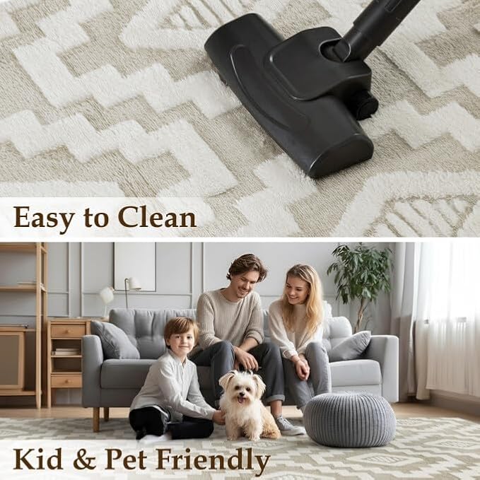 PureCozy Super Soft Shag Rug 8x10 for Living Room Modern Beige Washable Large Area Rugs High Pile Non-Shedding Throw Rugs Non Slip Indoor Office Carpet for Playroom Bedroom Home Aesthetic Decor