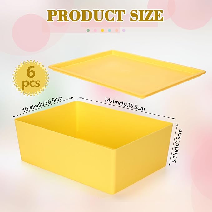 Menkxi 6 Pcs Large Plastic Storage Bins with Lids 14.4 x 10.4 x 5.1 Inch Stackable Storage Containers Decorative Cubby Organizer for Clothes Shelves Garage Closet Office (Mixed)