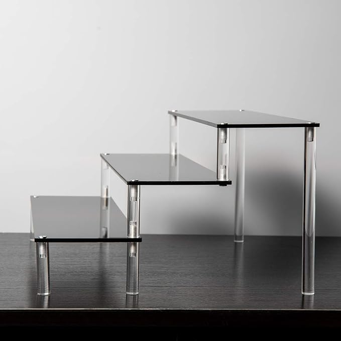 BYCY Black Acrylic Display Stand Perfume Display Stand, 3 Tier Desserts Holder,3 Tier Cupcake Display Risers Steps for Organizer and Decoration