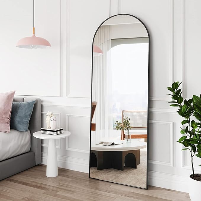 OGCAU Full Length Mirror, 64"x21" Arched Full Body Mirror, Hanging, Leaning or Standing, Wall Mounted for Bedroom Living Room, Black
