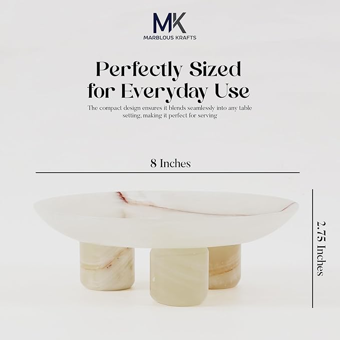 White Onyx Marble Decorative Tray 8' inch Vanity Organizer Tray for Perfume Display, Jewelry Dish for Bathroom Countertop and Luxury Home Decor