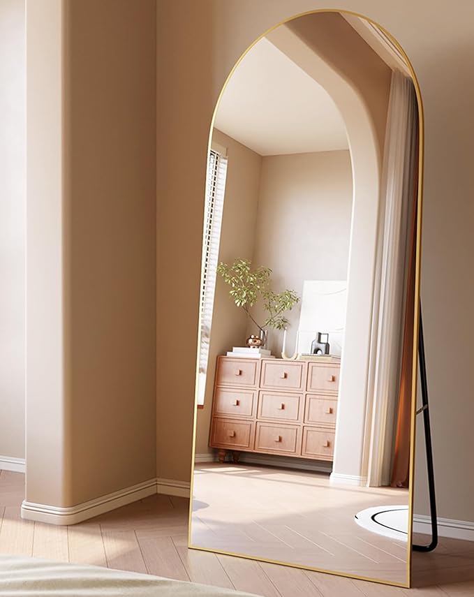 ITSRG Floor Mirror, Full Length Mirror with Stand, Arched Wall Mirror, 27"x71"Mirror Full Length, Gold Floor Mirror Freestanding, Wall Mounted Mirror for Bedroom Living Room, Gold