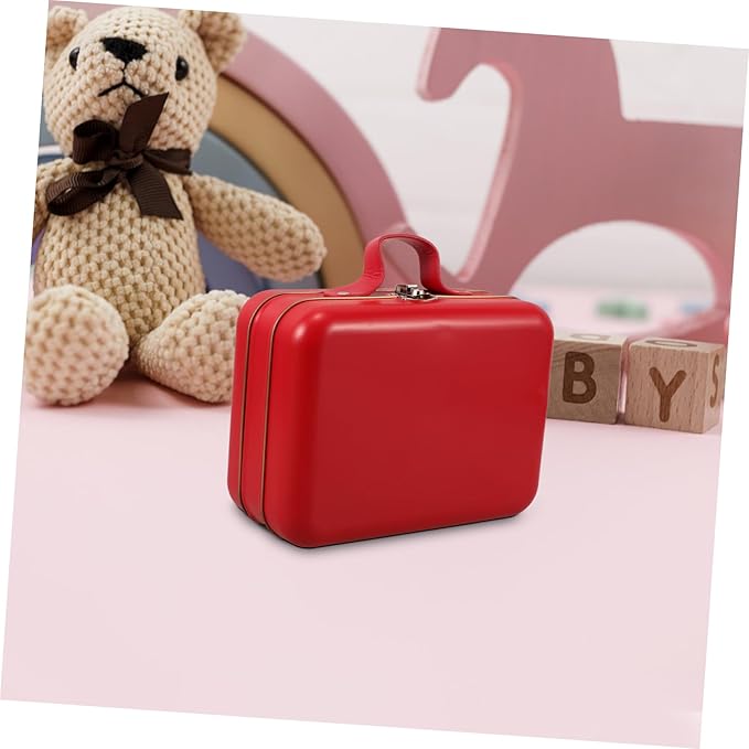 UKCOCO Vintage Mini Suitcase Storage Box with Handle Multipurpose Organizer for Makeup Electronics Tools Portable Red Tinplate Case for Travel Home and Party Decoration