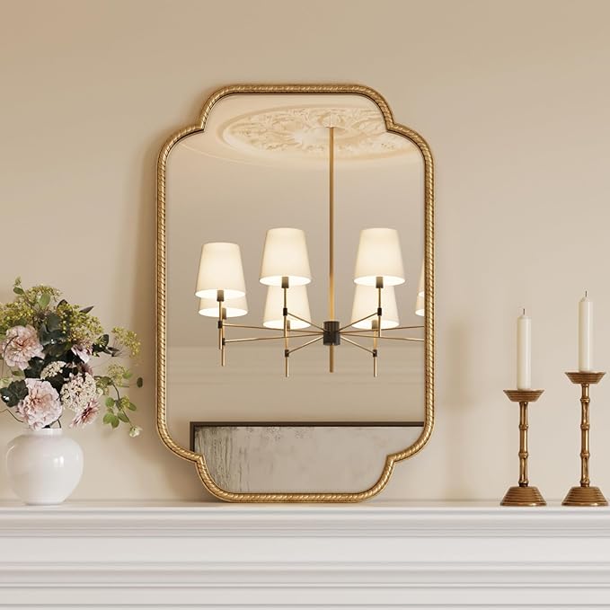 Uniclinens Gold Scalloped Mirror Wall Decor - Large Decorative Wall Mirror 36"X24" with Vintage Baroque Metal Frame, Ideal for Entryway, Fireplace, Living Room, Hallway, Bathroom