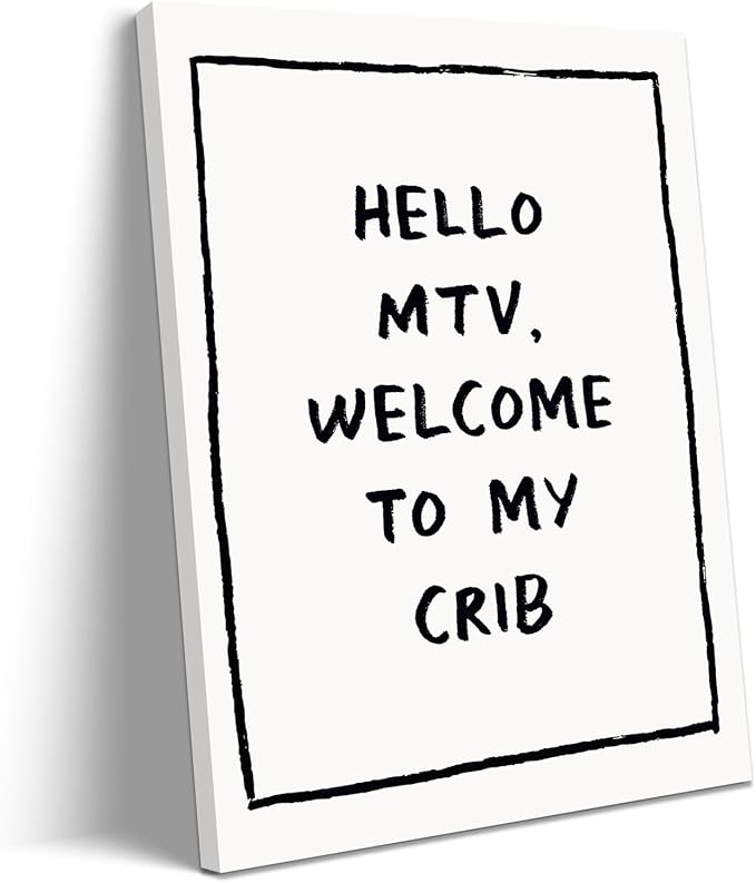 Framed Trendy Wall Art Eclectic Home Decor Hello MTV, Welcome to My Crib Art Print Funky Eclectic Gallery Wall Art Prints for Bedroom Living Room Aesthetic Wall Art Print 16x24 inch, Ready to Hang
