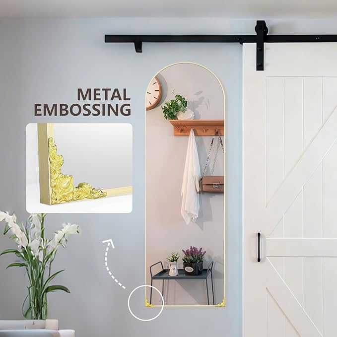 48"x14" Door Mirror, Arched Full Length Mirror, Over the Door Mirrors Full Length, Hanging Mirrors for Bedroom, Bathroom, Gold