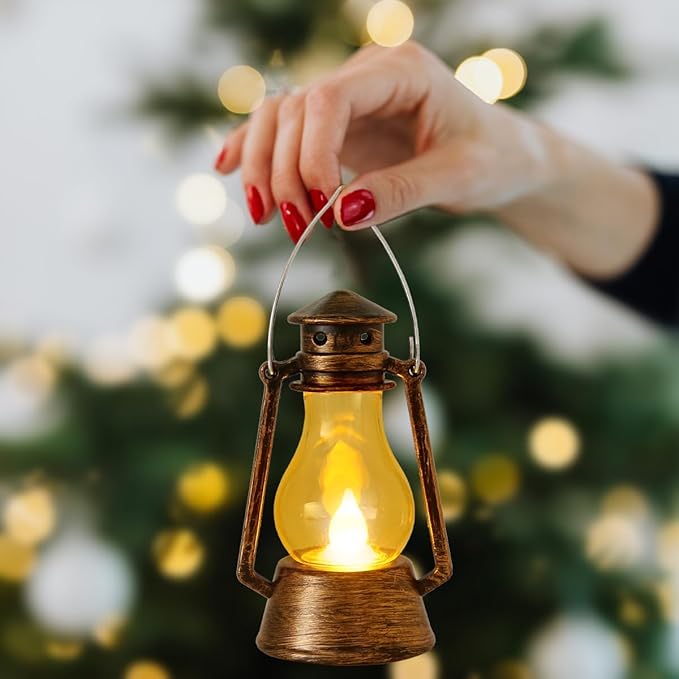 12Pcs LED Mini Vintage Lanterns Decor Indoor Decorative Outdoor Hanging Lantern Decorative Small Candle Lanterns Farmhouse Decor for Wedding Centerpiece,Halloween,Christmas,Farmhouse Decorative