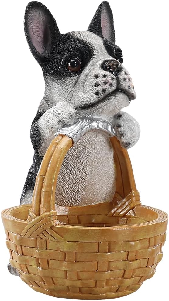 Dog Resin Storage Basket, Desktop Organizer for Remote & Keys, Cute Home Decor Tray, Ideal present for Pet Lovers.(French Bulldog/ Pied)